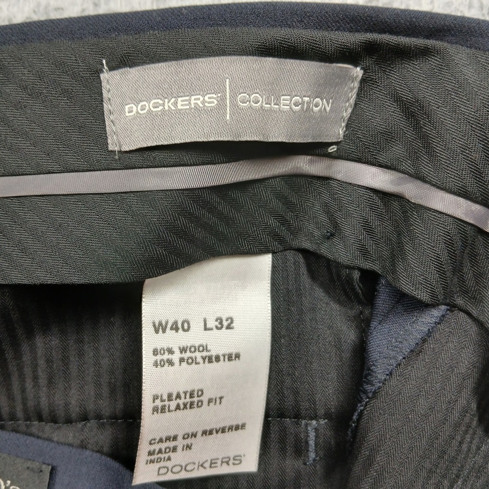 Dockers Collection‎ Super 100's Worsted Wool Pleated Pants 40x32 Navy EUC - Picture 5 of 9